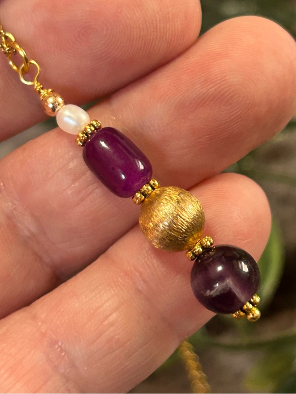 Handcrafted vintage bead drop pendant on chain necklace